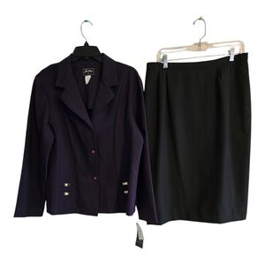 Sweet  2Piece Skirt Suit 16 Purple Black Long Sleeve Button Up Career New